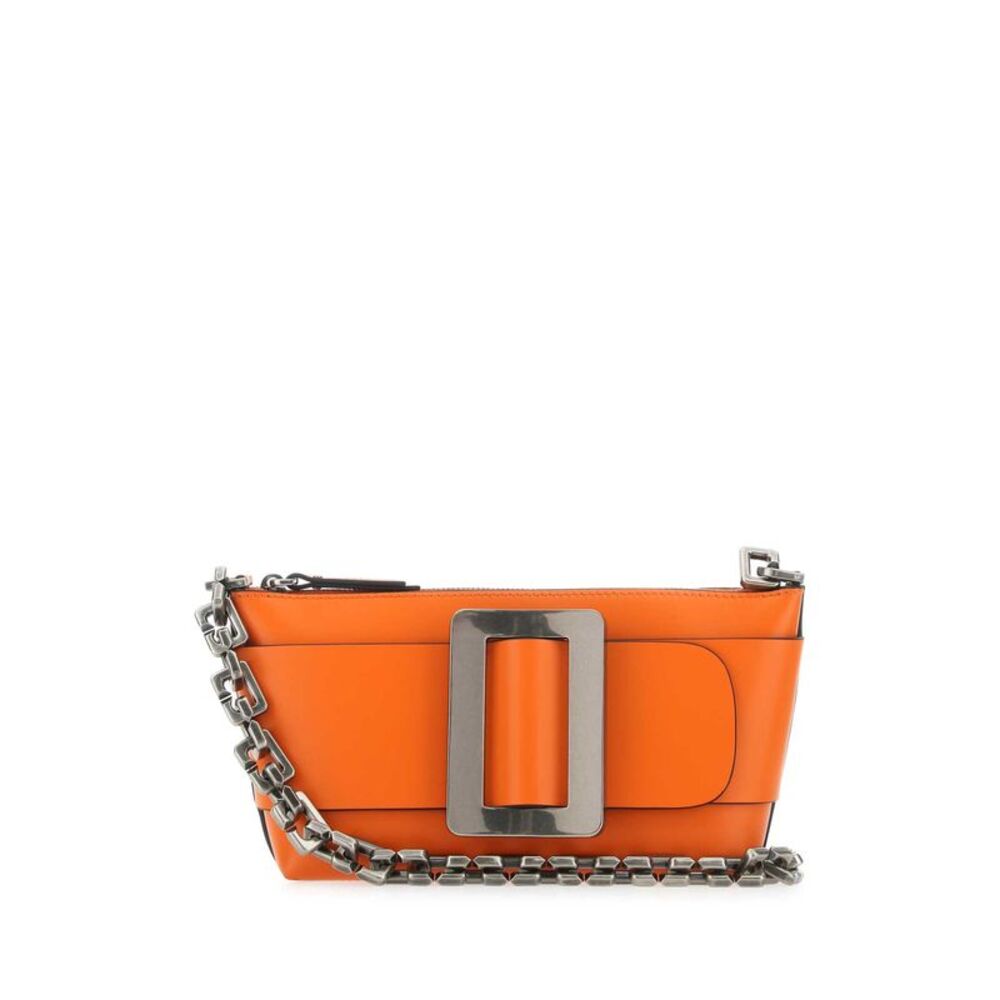 Boyy Women Orange Leather Buckle Shoulder Bag